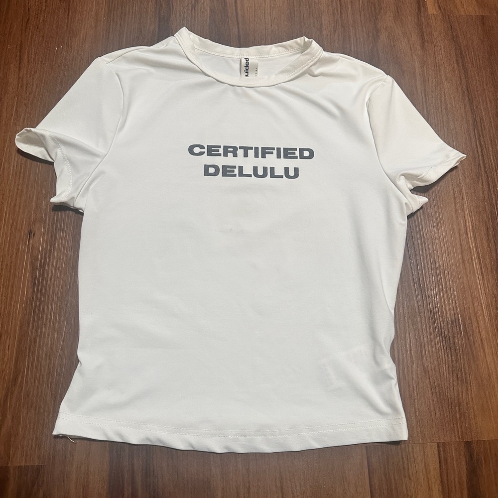 Missguided Certified Delulu White Tee Crop Top